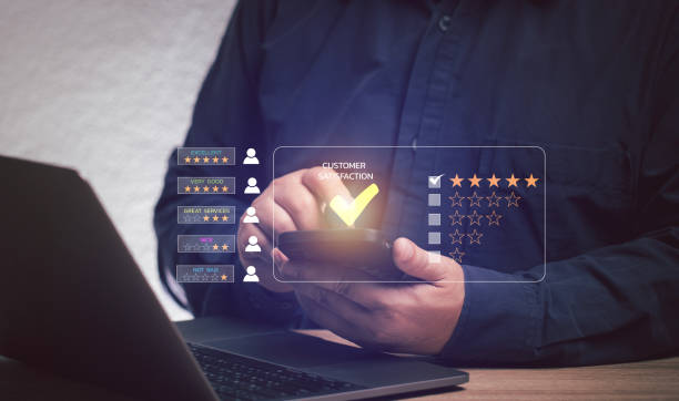 istock Users rate service experience on online applications. Customer Satisfaction Survey Concept Through Surveys. Service rating up to 5 stars, receiving services, quality service, ranking business. 1473101770