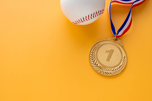 Baseball hardball and gold medal (1st place)