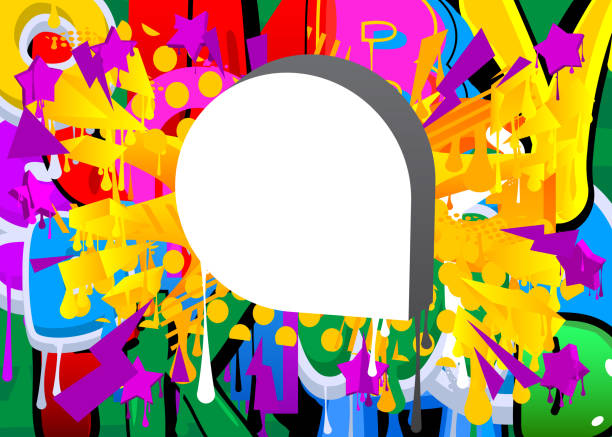 istock White speech bubble on colorful Graffiti background. Abstract modern street art decoration performed in urban painting style. 1473103603