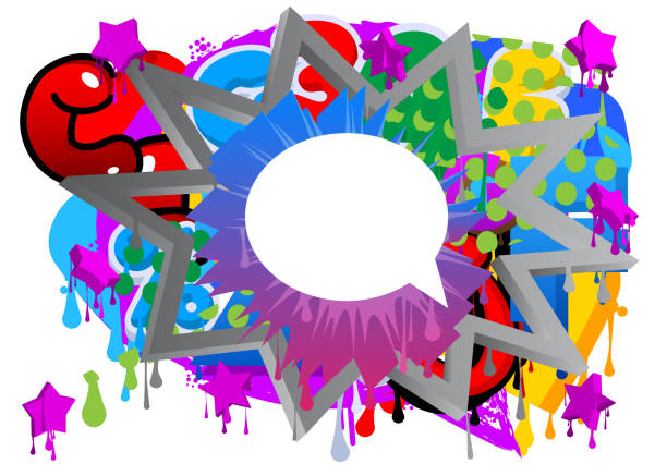 istock White speech bubble on colorful Graffiti background. Abstract modern street art decoration performed in urban painting style. 1473103722