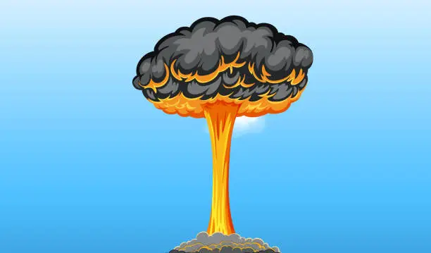 Vector illustration of Atomic Bomb Mushroom Cloud in Blue Sky