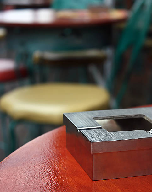 Ashtray close-up in the sidewalk cafe stock photo