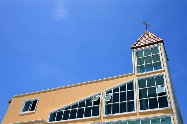 Modern Style of Church with clear sky at Nonthaburi Province in Thailand