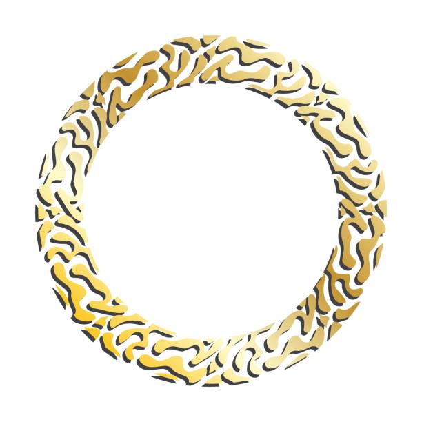istock GOLDEN TIGER SKIN FRAME round frames for decorative headers. Gold metal animal ornaments isolated on white background. Vector 1473121068