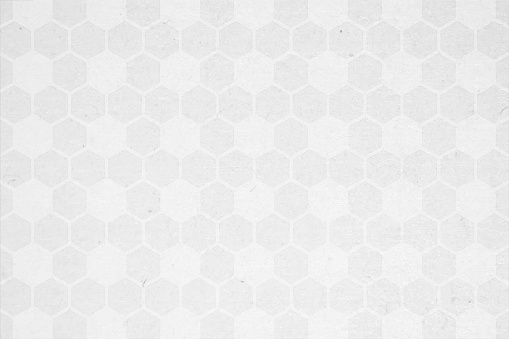 Blank empty, horizontal vector illustration of a light grayish white tone color gradient grunge backgrounds with benzene ring type hexagon pattern all over. There is no text, no people and copy space. Apt for use as corporate or science, medical related backdrops or wallpapers.
