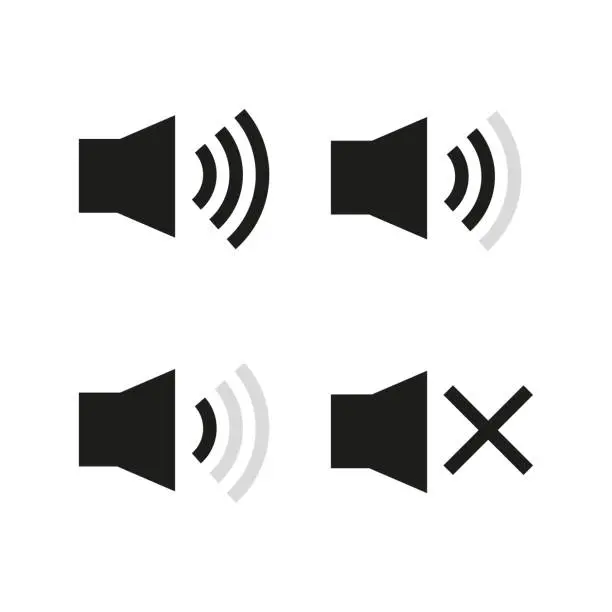 Vector illustration of Black icons sound. Audio radio app. Megaphone speaker, loudspeaker. Vector illustration.