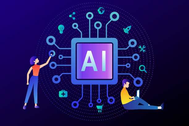 ai technology innovative applications vector infographic. artificial intelligence, machine learning, data science and cognitive computing concept. - ai stock illustrations
