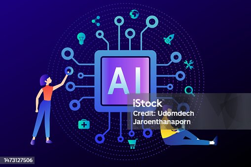 istock AI technology innovative applications vector infographic. Artificial intelligence, machine learning, data science and cognitive computing concept. 1473127506