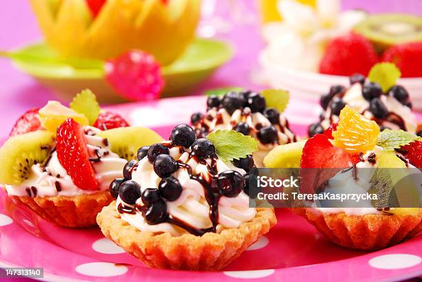 Mini Tartlets With Cream And Fruits Stock Photo - Download Image Now - Baked, Berry Fruit, Birthday