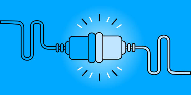 illustrazioni stock, clip art, cartoni animati e icone di tendenza di presa elettrica con spina. concetto di connessione e disconnessione. - electric plug connection separation power cable