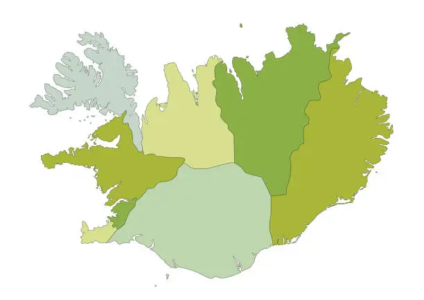 Vector illustration of Highly detailed editable political map with separated layers. Iceland.