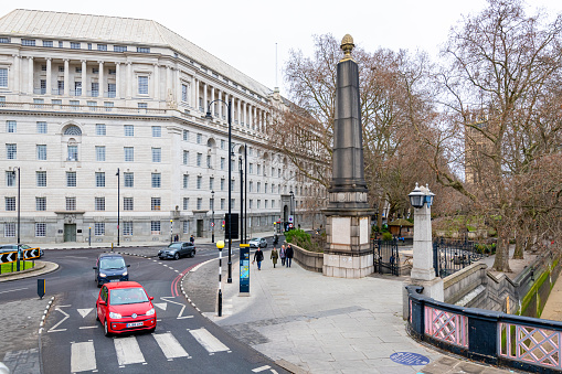 London, UK - February 12, 2023: London Imperial Chemical House, 9 Millbank, Grade II listed building, constructed between 1927 and 1929