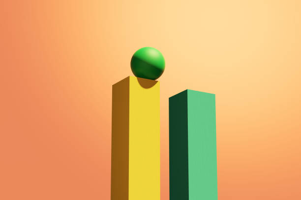 istock Green sphere is balancing at the edge of a column shape. 1473133785