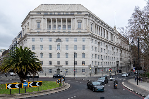 London, UK - February 12, 2023: London Imperial Chemical House, 9 Millbank, Grade II listed building, constructed between 1927 and 1929