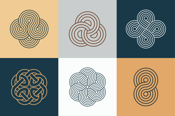 stockillustraties, clipart, cartoons en iconen met geometric circle logo, vector line art zen pattern. geometric linear ornament, editable stroke - keltische knoop illustraties