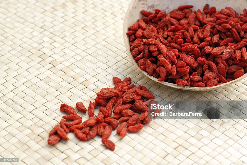 Goji berries Tibetan Goji berries, also called wolfberries, in a bowl. These healthy dried fruits have been used in traditional Chinese medicine to treat numerous ailments and illnesses. Selective focus on the berries. Copyspace for your message,text Alternative Medicine Stock Photo