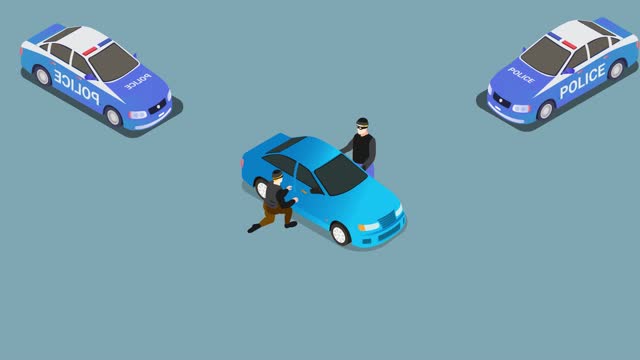 Car thief caught by police officers 3d animation