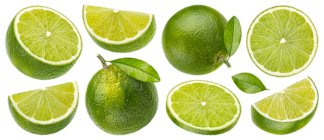 Green lemon on white background.