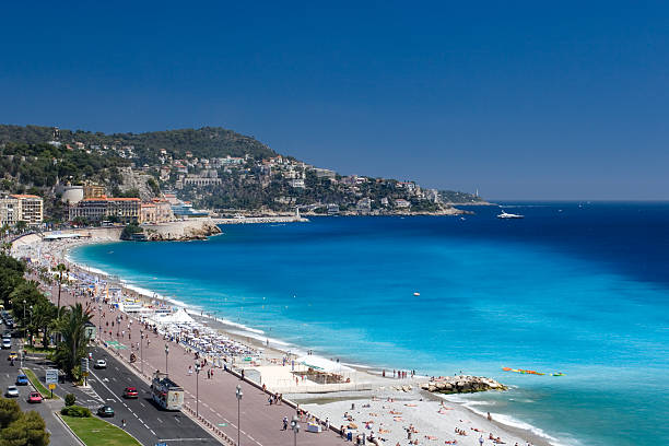 The Nice foreshore and Promenade des Anglais, viewed from the top of  the Hotel \
