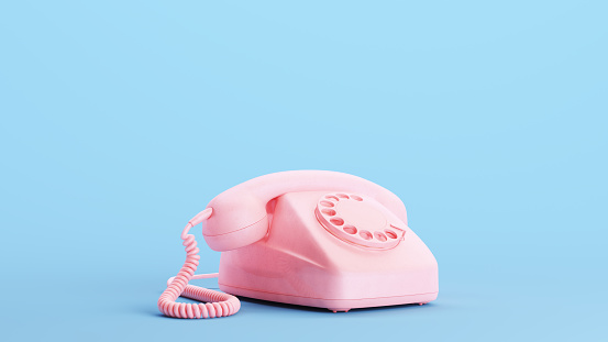 Pink Telephone Phone Vintage Handset Receiver Communication Kitsch Blue Background 3d illustration render digital rendering