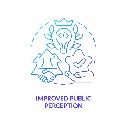 Improved public perception blue gradient concept icon. IT brand. Venture capital financing benefit abstract idea thin line illustration. Isolated outline drawing. Myriad Pro-Bold font used