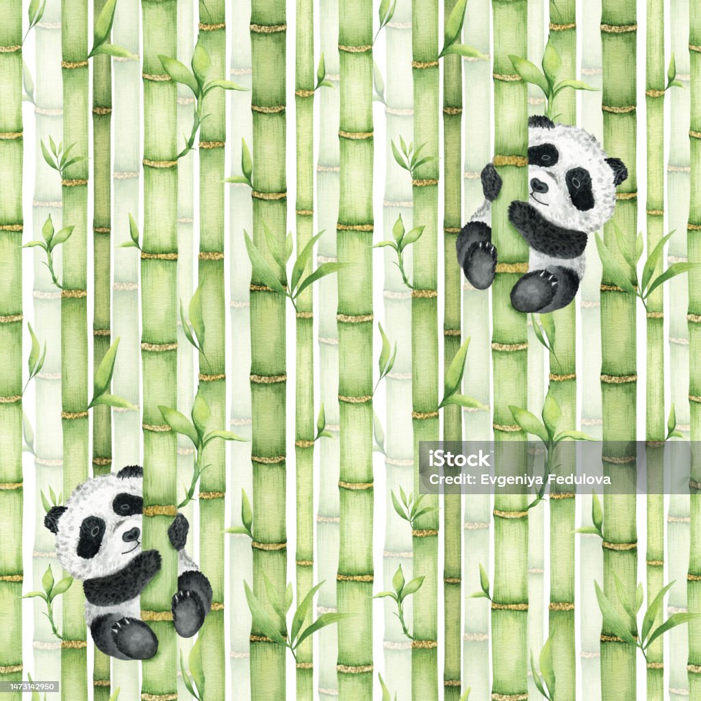 panda bonito dos desenhos animados segurando bambu, ilustração