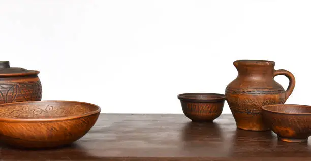 Clay pot, jar and casserole decorative ceramic old kitchenware