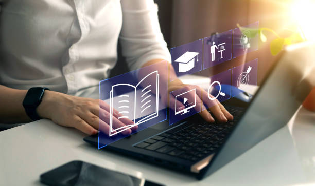 istock Education internet Technology. E-learning education, internet lessons and online webinar. Person who attends online lessons on a digital screen. 1473144516
