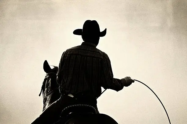 cowboy at the rodeo - shot backlit against tons of dust, converted with added grain