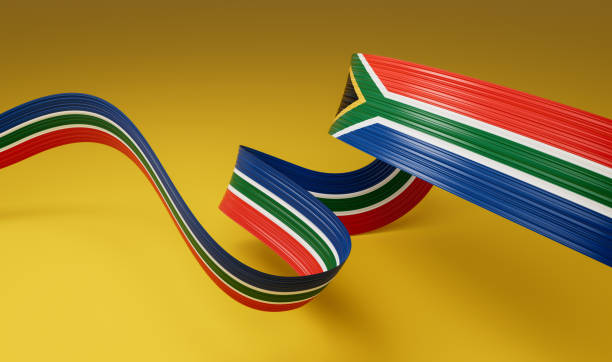 3d bandera de sudáfrica 3d ondulada brillante sudáfrica cinta bandera sobre fondo amarillo, ilustración 3d - flag south african flag south africa national flag fotografías e imágenes de stock