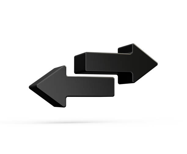 Two Black squared opposite horizontal arrows isolated on white. Exchange icon. Flip flop 3d illustration
