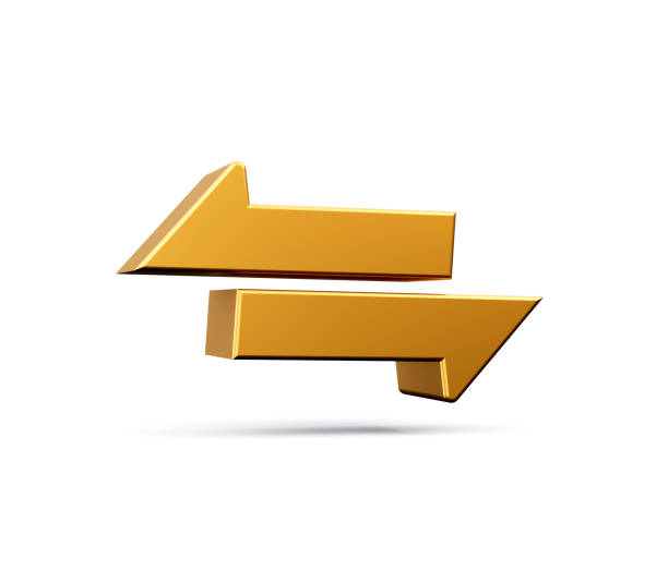 istock Two Gold squared opposite horizontal arrows isolated on white. Exchange icon. Flip flop 3d illustration 1473145309