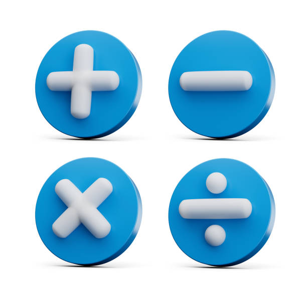 3d Plus, Minus, Multiply And Divide Signs With Blue Buttons On White Background, 3d illustration