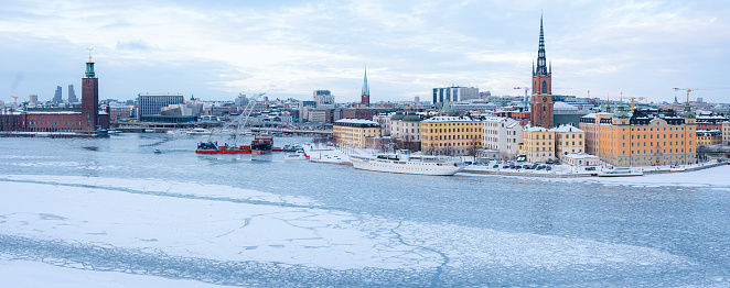The most iconic view of the Stockholm city skyline, here seen in mid-winter.