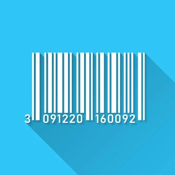 Vector illustration of Barcode. Icon on blue background - Flat Design with Long Shadow