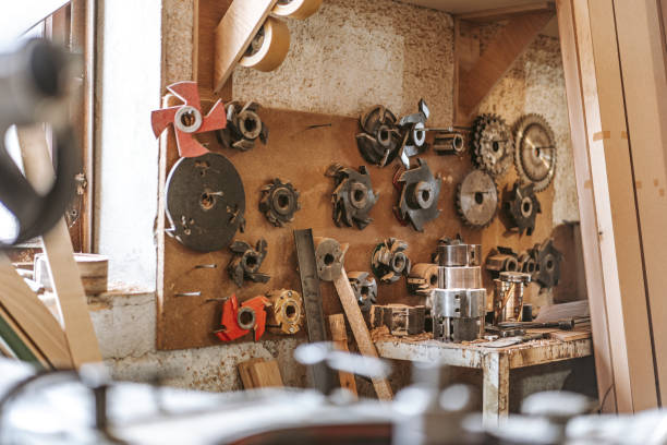 istock Carpentry shop interior with wood and tools 1473148050