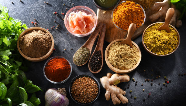 istock Composition with assortment of spices and herbs 1473148070