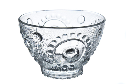 Crystal decorative glass bowl with patterned on a white background