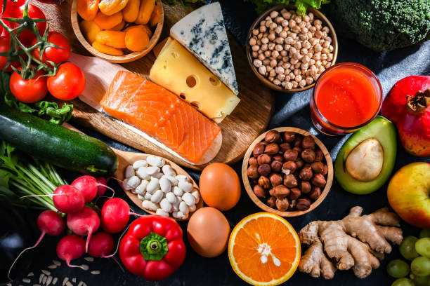 istock Food products representing the nutritarian diet 1473148717