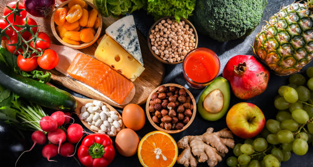 istock Food products representing the nutritarian diet 1473148748