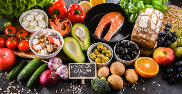 istock Food products representing the Mediterranean diet 1473148874