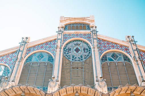 Valencia's central market, which is a popular public market located in Market square next to the Llotja de la Seda and the church of the Santos Juanes in the city of Valencia, in Spain, Europe