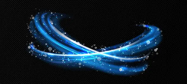 Vector illustration of Abstract neon blue curve with snowflakes