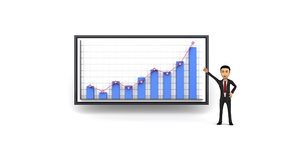 businessman assistant present report statistics graph on screen. 3d rendering