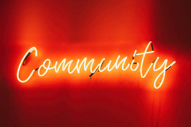 Community Neon sign Light Signage Social media concept stock photo