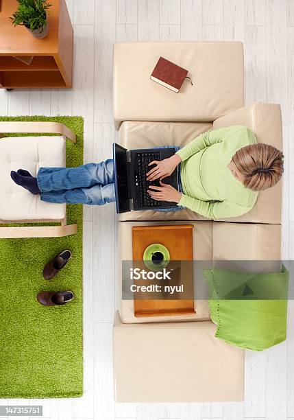 Woman With Laptop From Above Stock Photo - Download Image Now - 20-29 Years, Adult, Adults Only