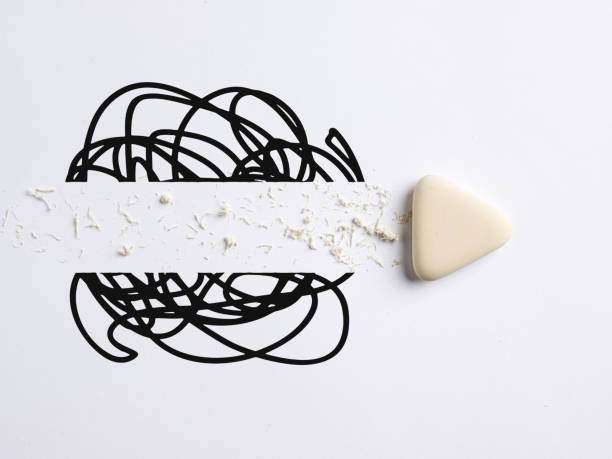 To clear confusion, handle problems and dilemmas in business or education concept. White eraser clears the confusion loop icon To clear confusion, handle problems and dilemmas in business or education concept. White eraser clears the confusion loop icon on white background. managing stress stock pictures, royalty-free photos & images