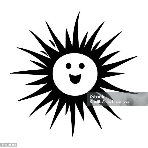 Hand Drawn Happy Smile Sun Isolated On White Background Vector ...