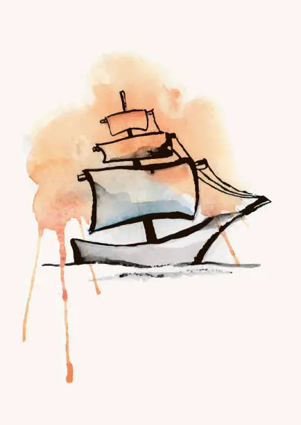 Vector illustration of watercolor ship