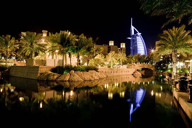 The luxury resort of Madinat Jumeirah with the Burj Al Arab looming in the distance.